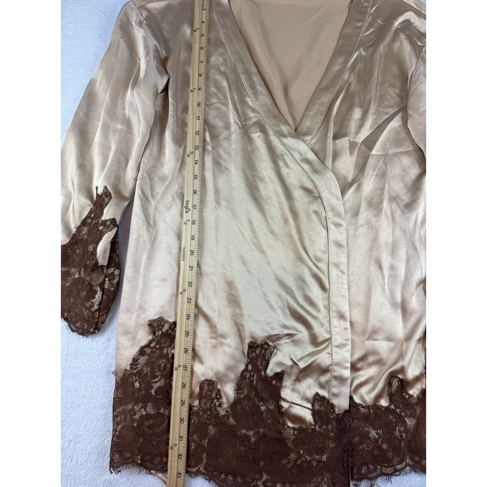 12th Tribe Gold Standard Champagne Kimono Dress Satin Lace Trim Womens M - Picture 4 of 10